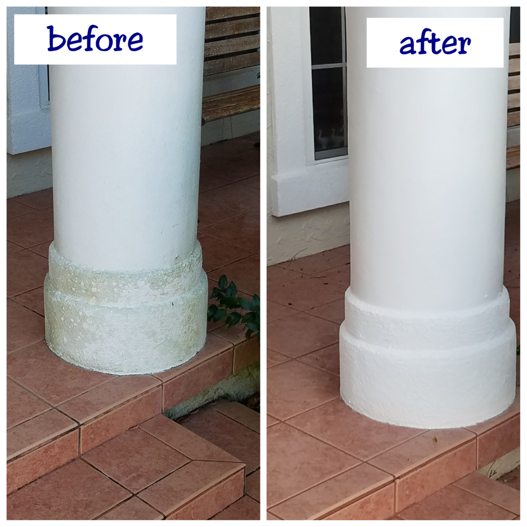 Before after image after pressure washing pillar