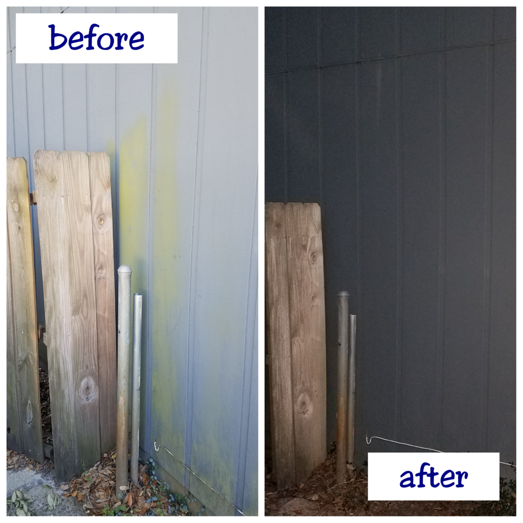 Before after image after pressure washing side walls