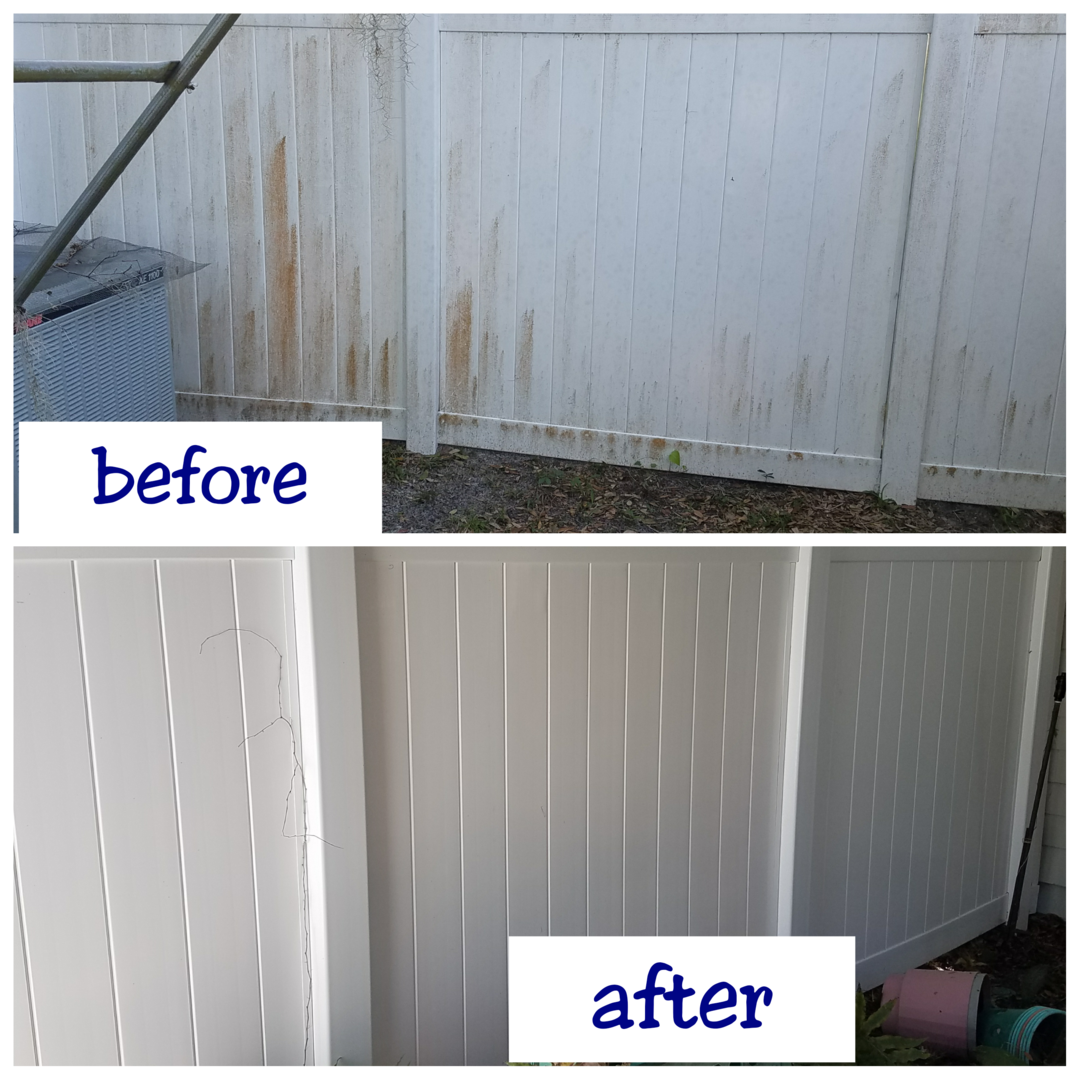 Before after image after pressure washing garden wall