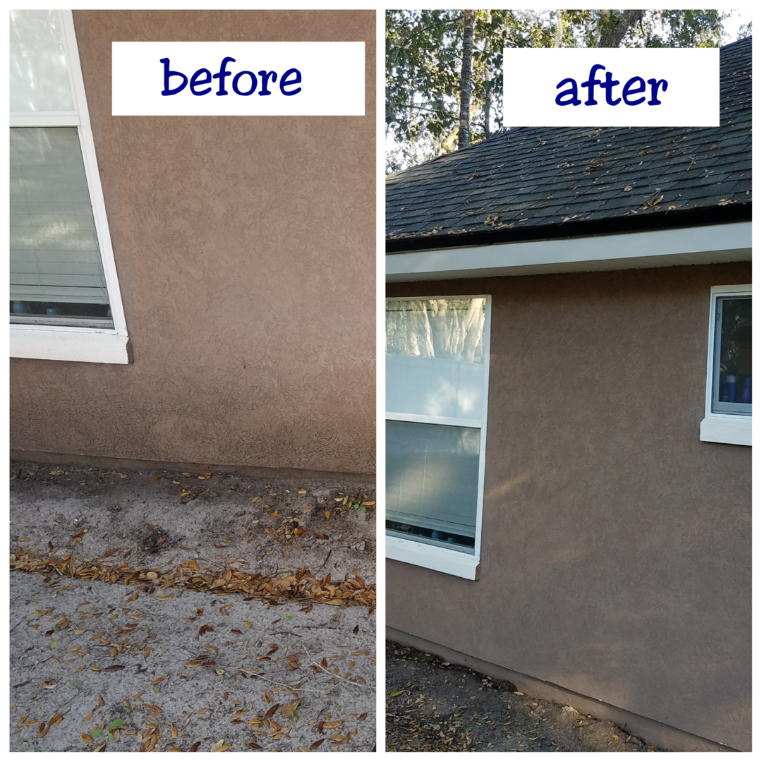 Before after image after pressure washing sidewall