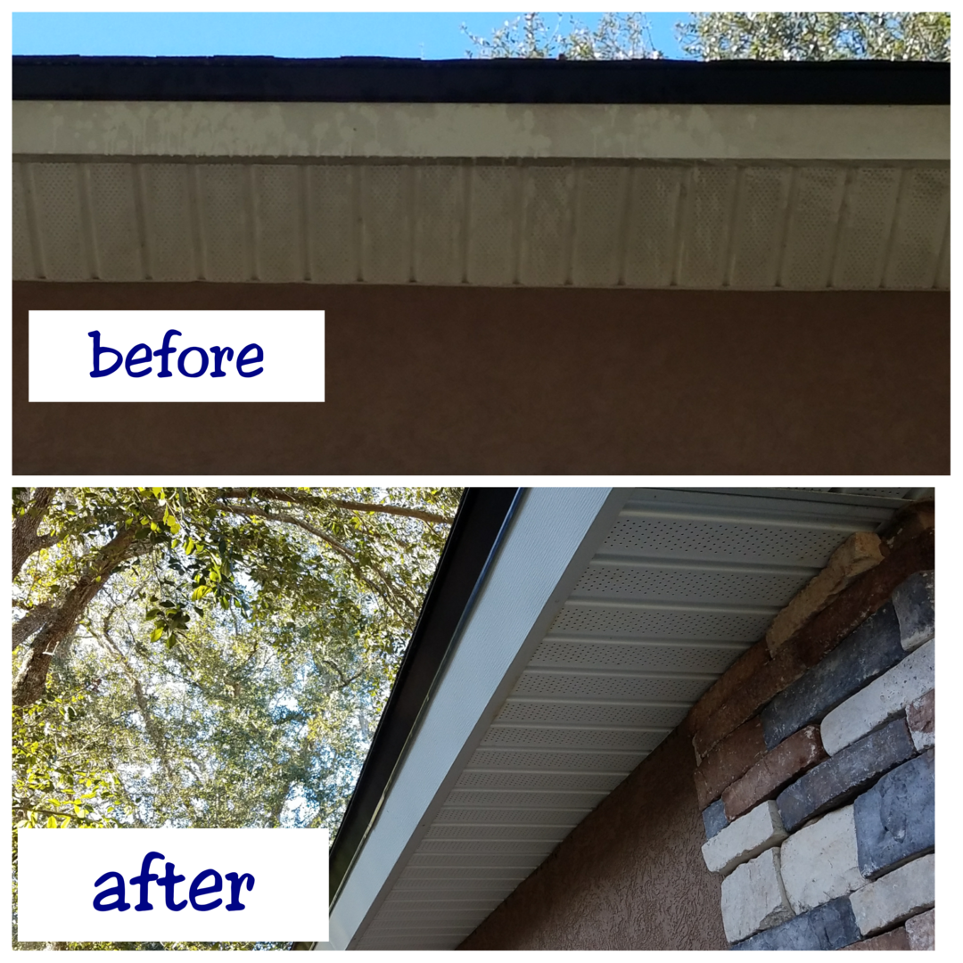 Before after image after pressure washing side roof