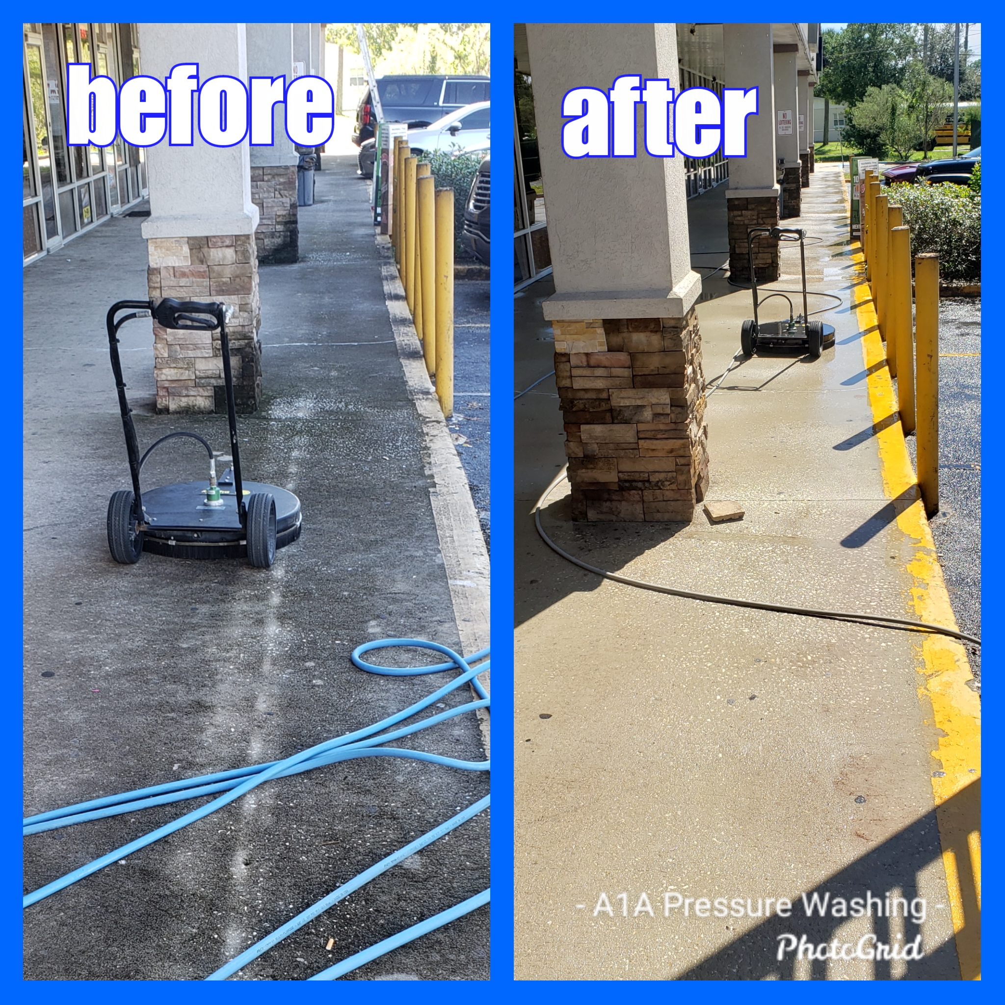 Commercial Storefront sidewalk, before and after picture.